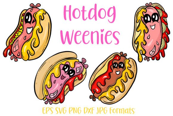4 Weenie Hot Dog Cartoon Characters SVG for Playful Design