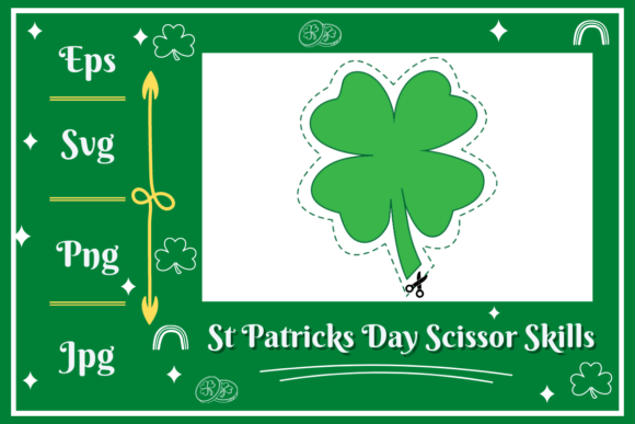 Four Leaf Clover Scissors Skills: St. Patrick's Day Design Assets